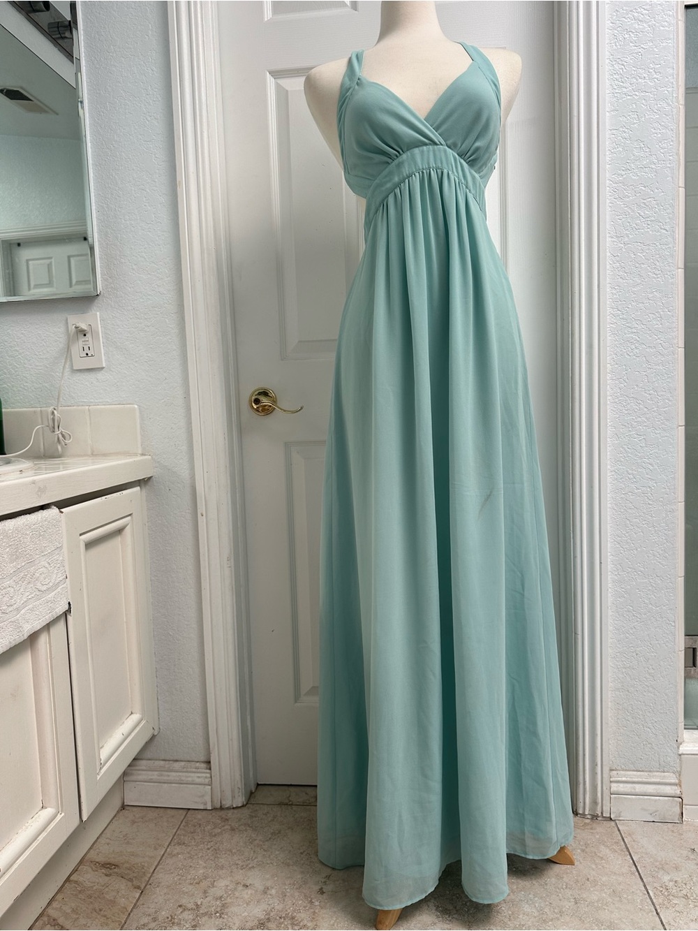 A/X Armani Exchange Tiffany Blue Maxi Dress with Empire Bodice
